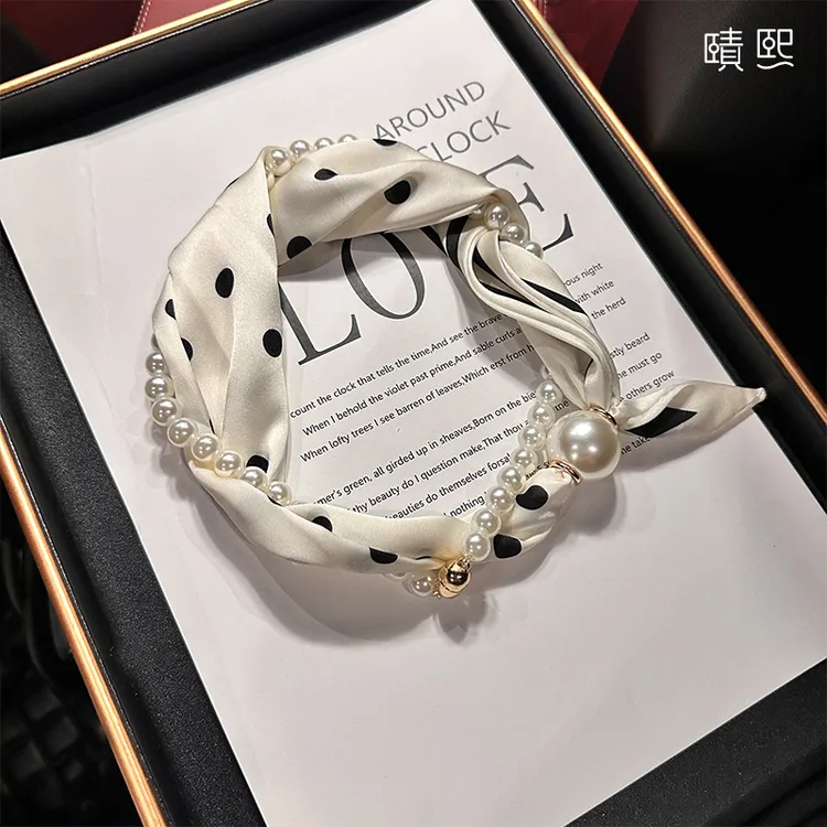 珍珠项链磁吸扣丝巾女2025新款春秋季薄款懒人吊坠围脖锁骨链围巾