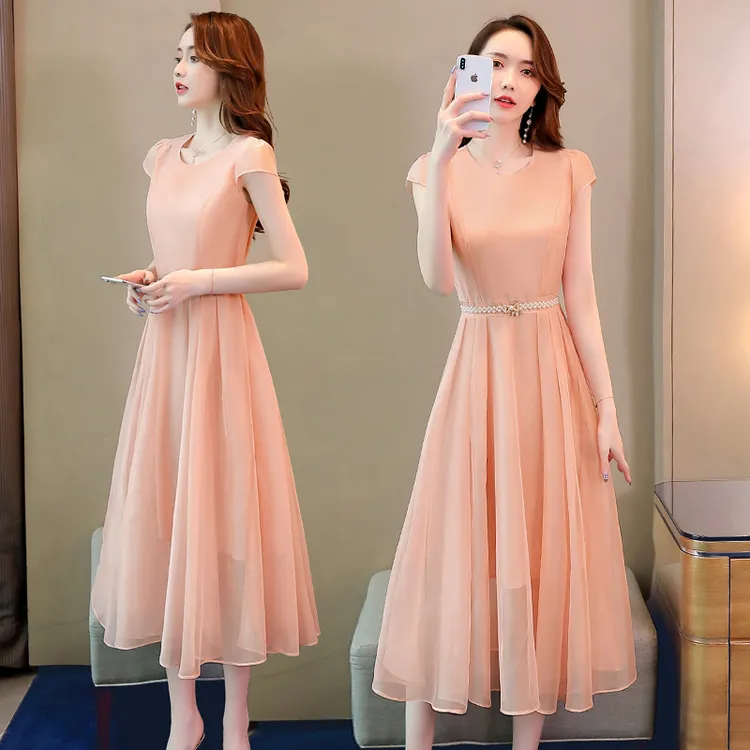 2025年夏季仙气纯色收腰气质修身连衣裙送腰带