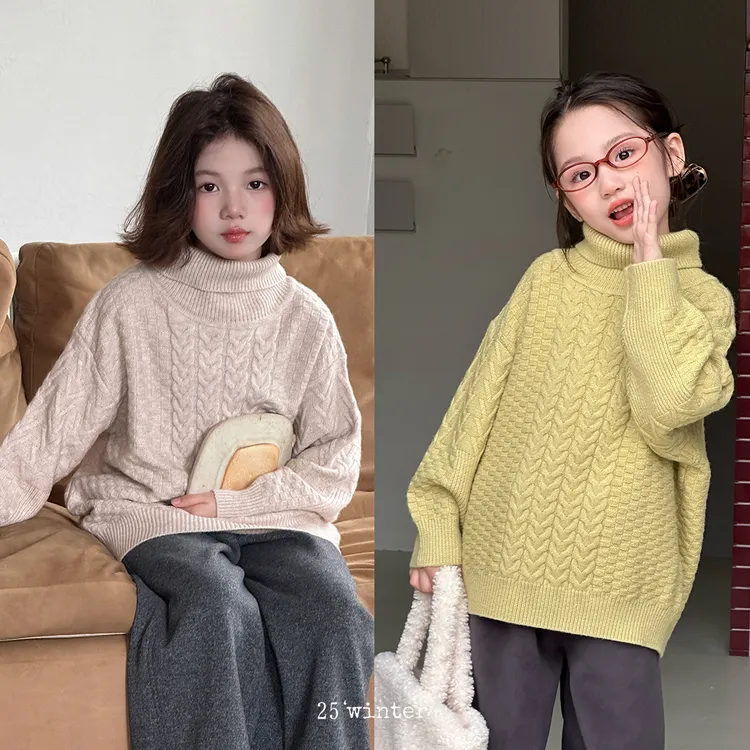 「麦麦秋」【日常勋章】色纺纱女中大童冬季针织衫麻花高领毛衣GD2276