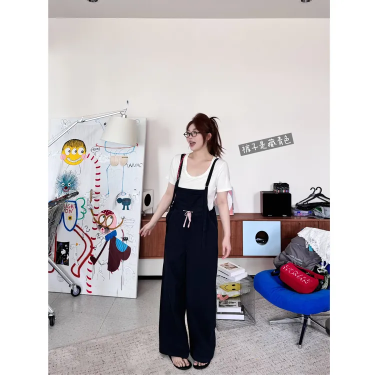 晶咕【夏日序曲】可调节腰围直筒宽松细肩带背带裤