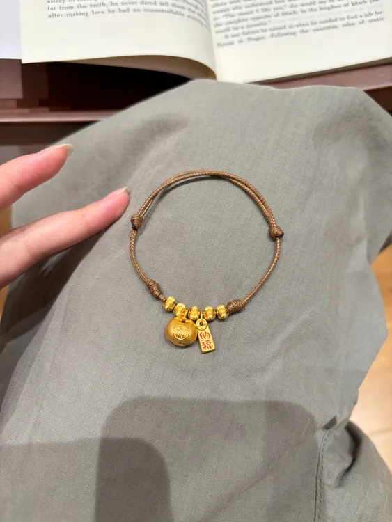 钛钢手链 金色猫眼小胖福手链复古新中式福字DIY精致编织手绳女