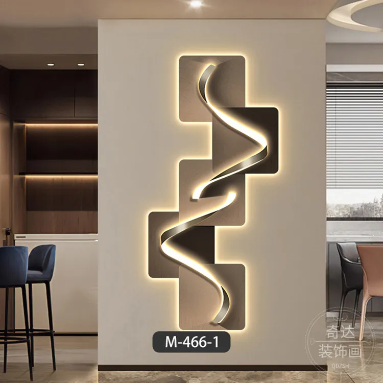 现代简约入户玄关装饰画抽象几何线条正对门走廊挂画LED 灯光壁画