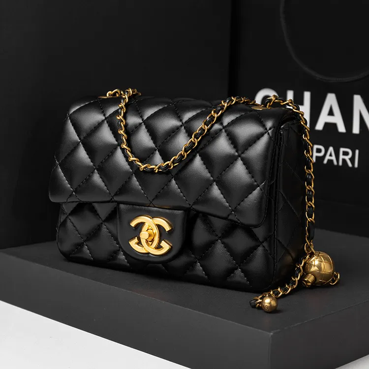 包包女2025新款潮韩版菱格链条小金球单肩斜跨女包