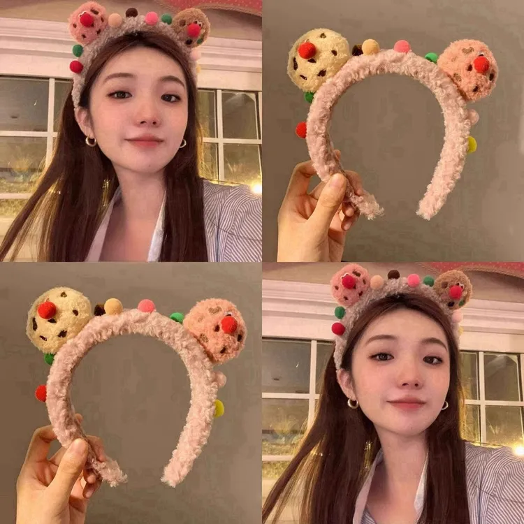 韩版新款秋冬卡通曲奇小丑毛绒发箍女可爱洗脸日秋韩韩版可爱毛绒