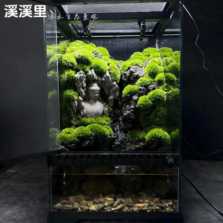 成品雨林缸桌面苔藓微景观流水雾化喷淋灯光生态鱼缸造景摆件礼物