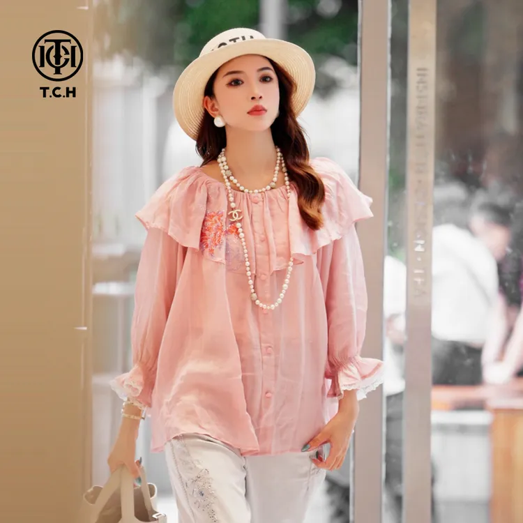 TCH私服秋款烫钻时尚休闲百搭气质舒适衬衫女T75C13E1008轻奢tch