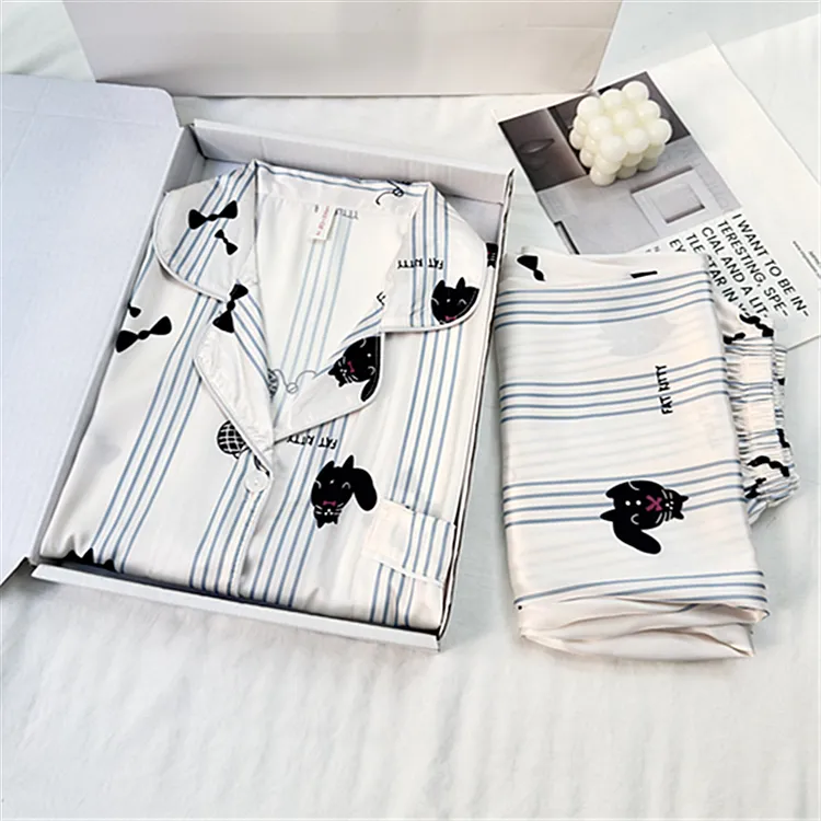 男士睡衣春夏季冰丝薄款长袖长裤加大码轻奢高级感条纹家居服套装