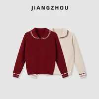 江洲【千层】冬季新款拼色领减龄洋气小众设计感百搭精致毛衣