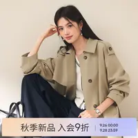 伊芙丽经典微阔抗皱一手长风衣2025秋新巴恩风通勤气质1G9960371