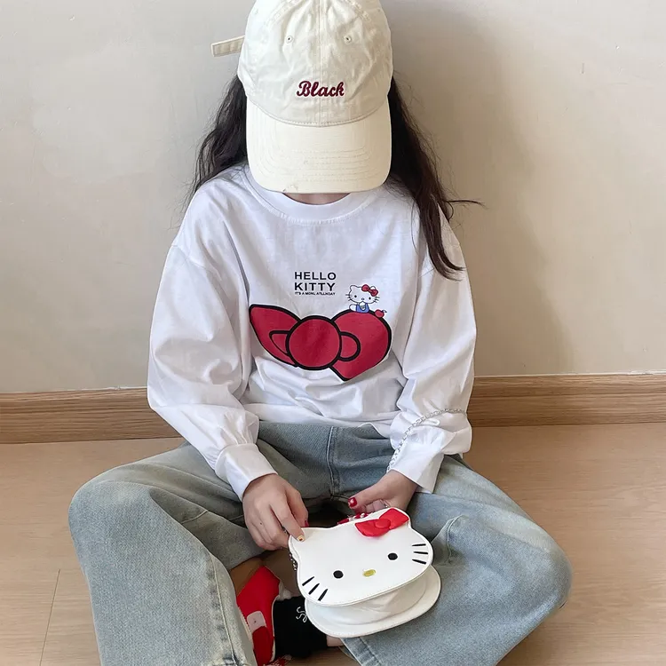 女童卡通T恤套装2025新款女孩秋季少女风长袖上衣儿童宽松牛仔裤9
