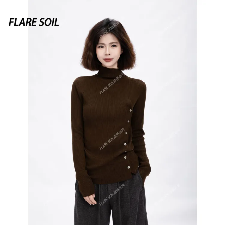 【FLARE SOIL】纽扣开衫修身韩系温柔可翻领毛衣打底衫 T4906A
