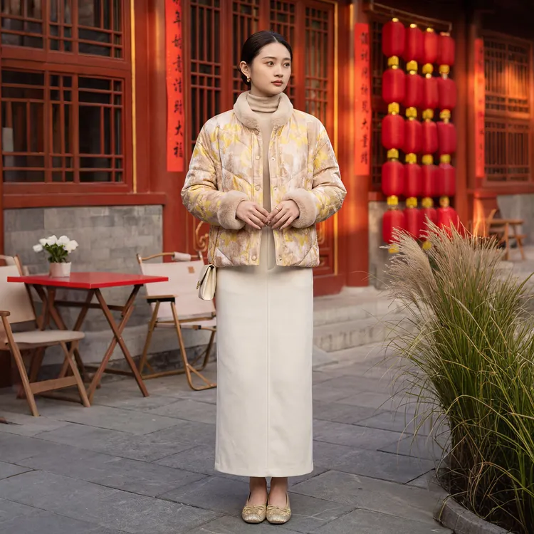 【马天奴商场同款】VHAJ36气质时尚毛绒保暖领口门襟美观简洁