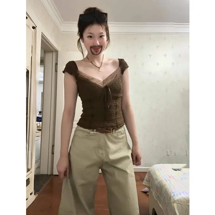 【DGXCDQ】纯欲蕾丝短款吊带背心女夏季修身设计感小众显瘦百搭上衣