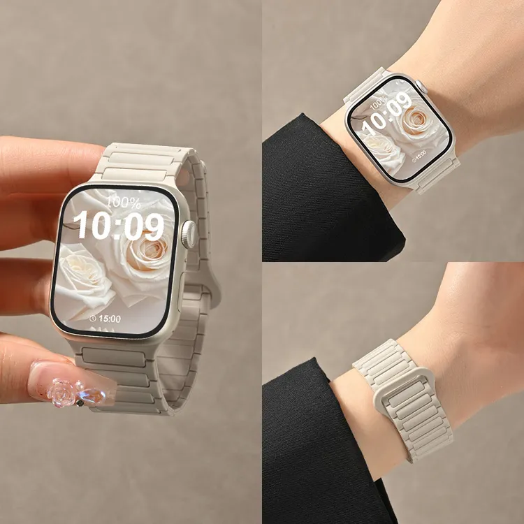 适用applewatch11/10表带硅胶磁吸拼色苹果手表带iwatch9s8简约se