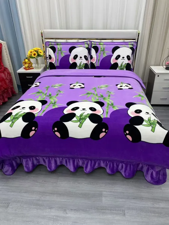 2025新款高克重牛奶绒四件套保暖四件套短毛绒加绒加厚床裙款