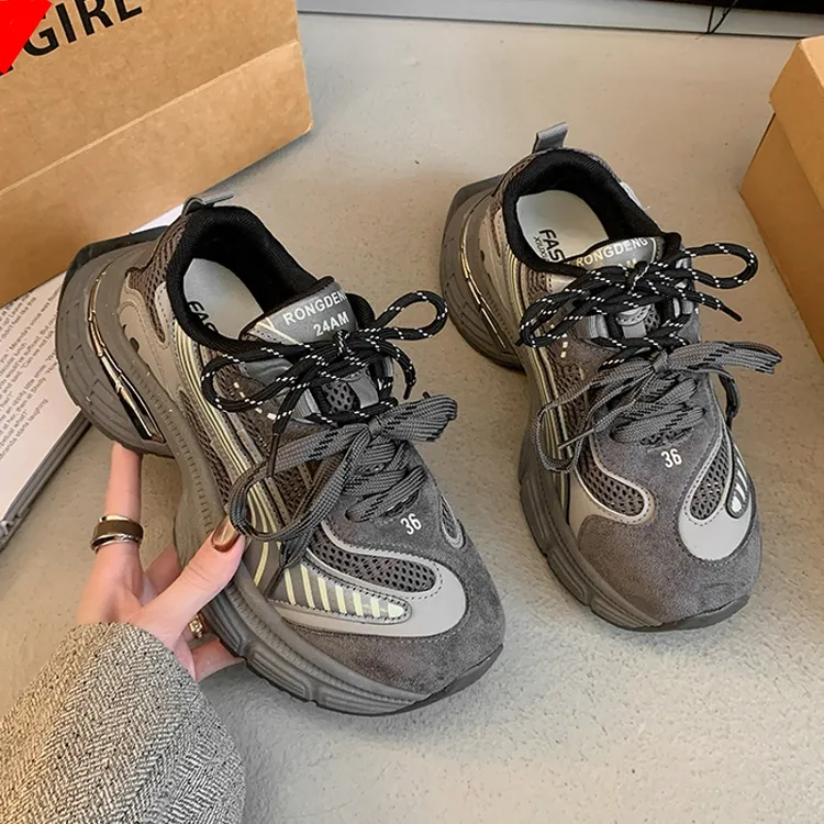 欧洲站厚底老爹鞋女爆款2025春季新款复古增高百搭显瘦休闲运动鞋