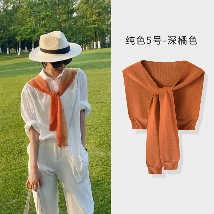 C橘色针织小披肩外搭女士2023新款夏季高级感坎肩搭配衬衫时尚洋