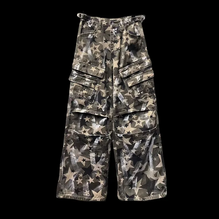 DAJI秋冬新款涂鸦星星工装长裤美式工装裤女