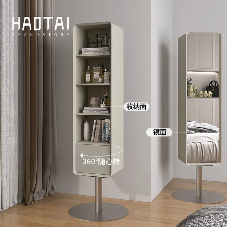 实木烤漆全身镜家用落地镜可旋转一体穿衣镜卧室极简收纳试衣镜子