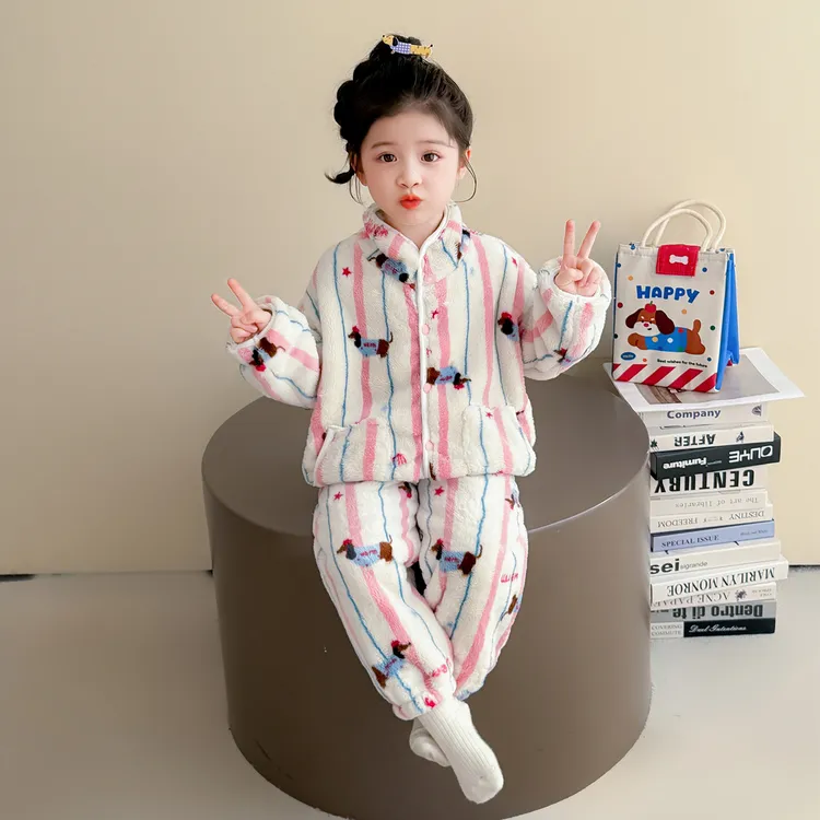 女童睡衣秋冬季法兰绒加厚珊瑚绒2025新款儿童家居服套装宝宝女孩