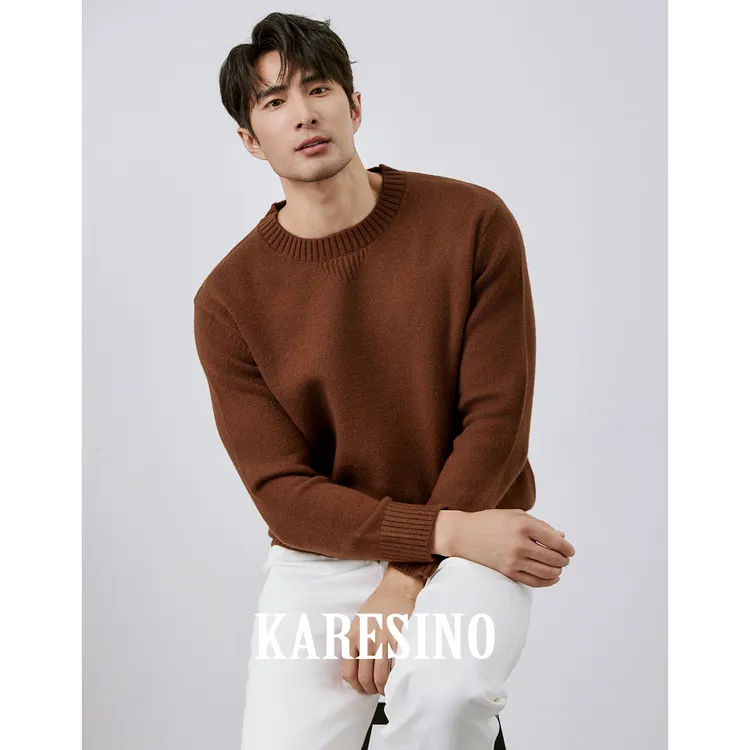 软糯保暖羊毛混纺 秋冬男士商务纯色打底针织衫圆领毛衣男羊毛衫