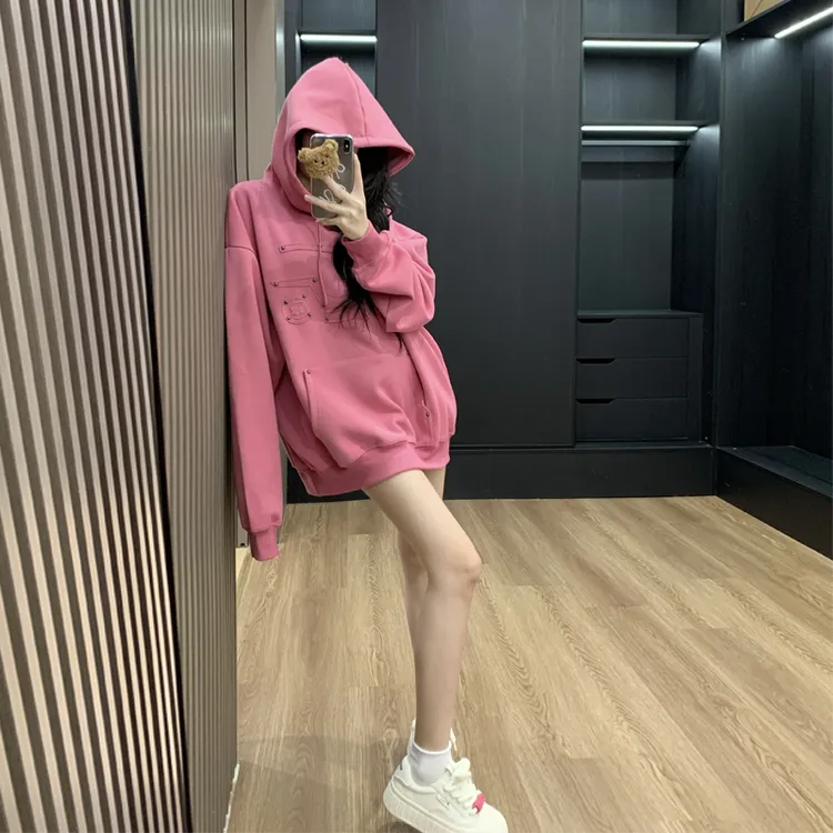 潮牌连帽刺绣铆钉卫衣春秋宽松外套女款爆款2025新款长袖薄款外套