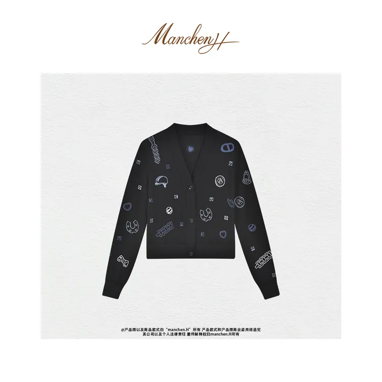 曼辰"糖果藏书章开衫"意大利进口订染纱线超细18针全件挂毛开衫