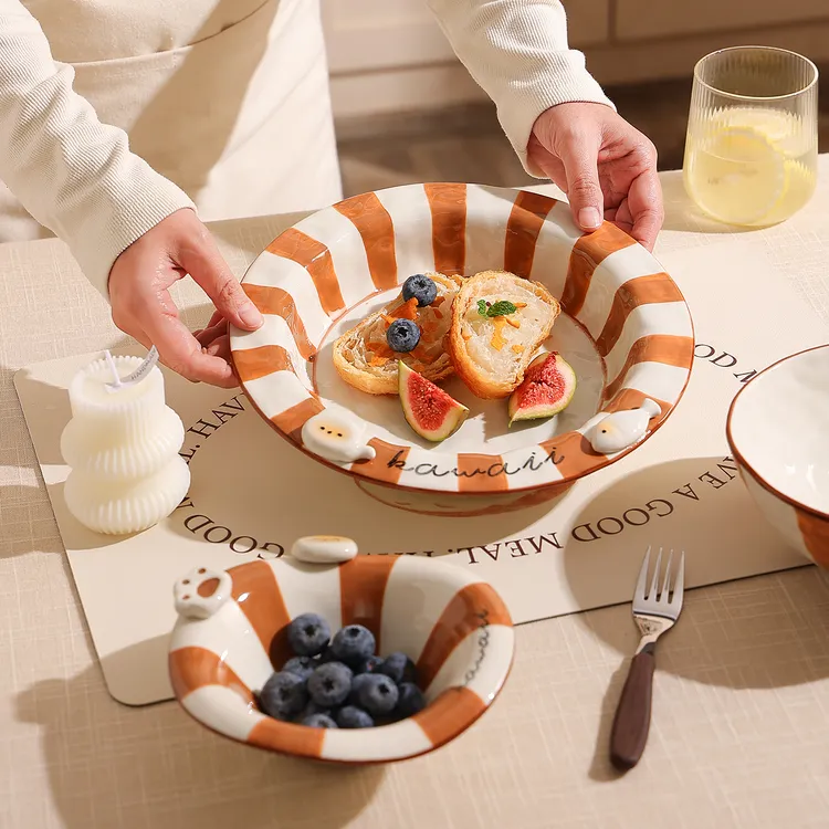 可爱暹罗猫餐具酸奶碗甜品沙拉水果碗面碗家用饭碗釉下彩陶瓷碗盘