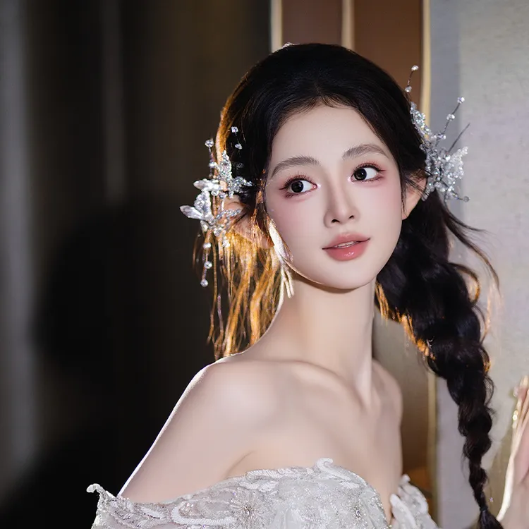 合金仿水晶婚庆饰品 韩系甜美新娘超仙减龄婚纱优雅蝴蝶发饰G0303