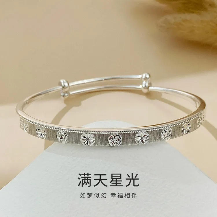 老鳯祥 足银手镯 满天星光圈设计感手镯送妈妈长辈节日礼物*商城