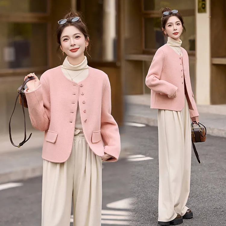 小个子韩系穿搭高级感小香风名媛温柔风双面羊毛呢短外套秋冬新款