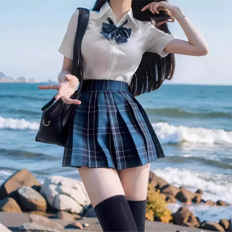 纯欲风辣妹日系jk学生校服白色格子裙套装学院风夏季短款春夏百搭