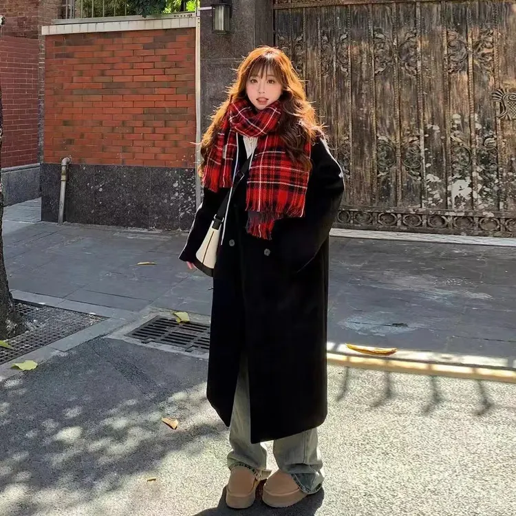 【韩剧女主】正肩韩版大衣加棉加厚宽松长款外套091