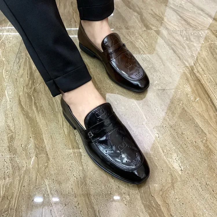 男士皮鞋广州新款透气英伦百搭真皮豆豆鞋一脚蹬男款韩版休闲皮鞋