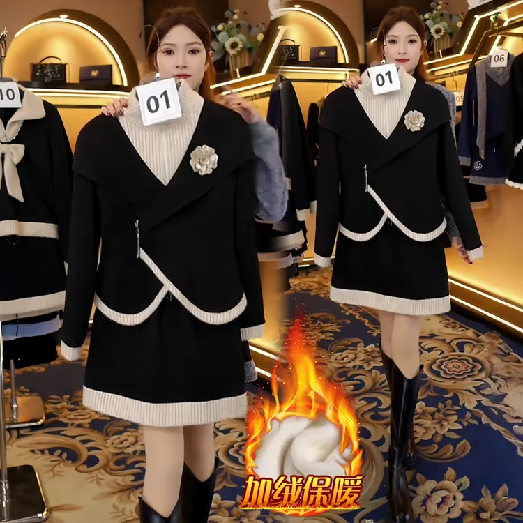 轻奢高级感气质休闲运动套装女2025年不规则设计感上衣半裙两件套