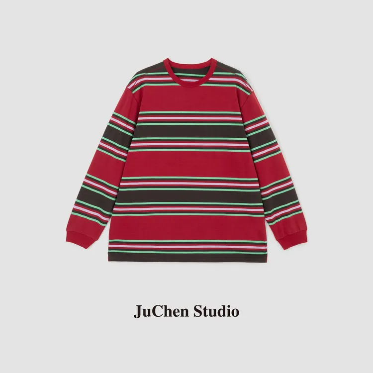 “团宠条纹衫”元气满满浓郁彩色系不挑人条纹撞色长袖T恤FW113278