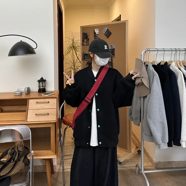 休闲夹克420g仿绿松石重磅面料ins潮流设计感宽松百搭棒球服