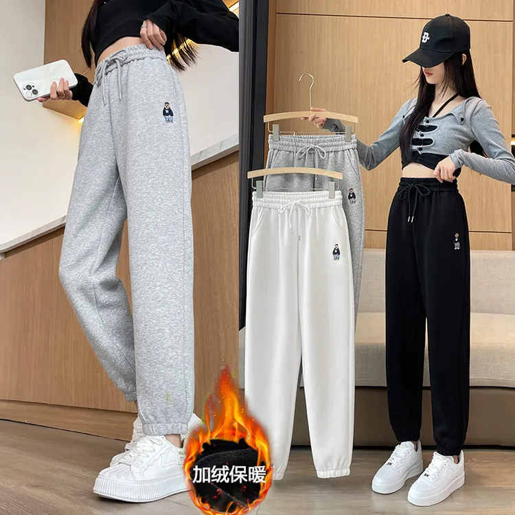 一家人可穿！百搭运动裤小熊刺绣休闲裤束脚男女同款加绒大码裤子