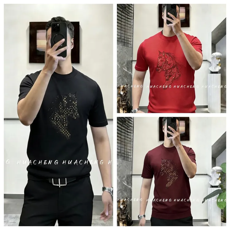【HUACHENG】2026年早春时尚男士烫钻马年定制款打底短袖上衣6630
