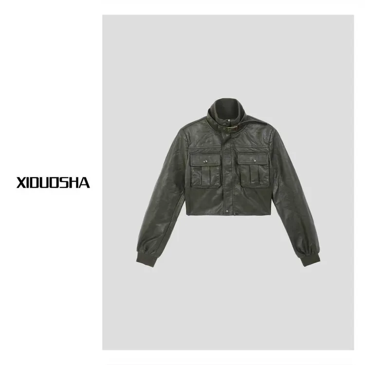 XIDUOSHA/喜朵莎 原创设计款复古机车风收腰皮衣外套 XDS1547