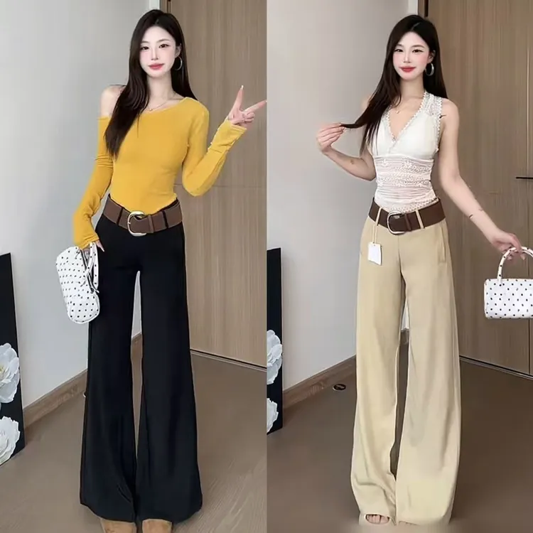 黑色垂感裤夏季春夏薄款长裤宽松阔腿裤拖地喇叭裤时尚显瘦百搭