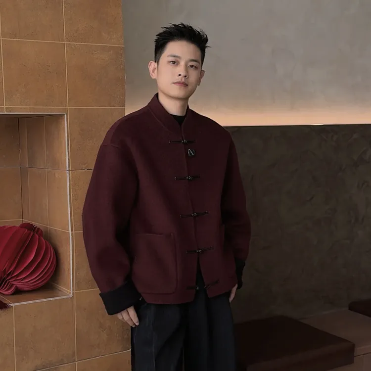 NYHSUGOO/南乙新年款100%绵羊毛双面穿新中式毛呢大衣55090男士