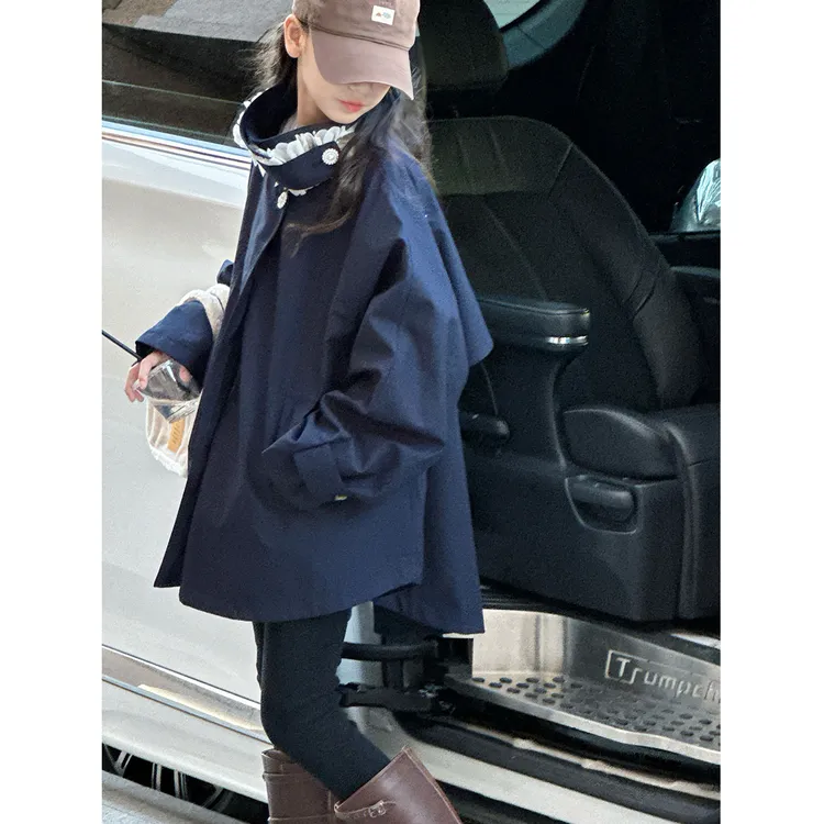 K29835孙小美花边钉珠女童风衣秋装2025新款儿童中长款外套上衣服