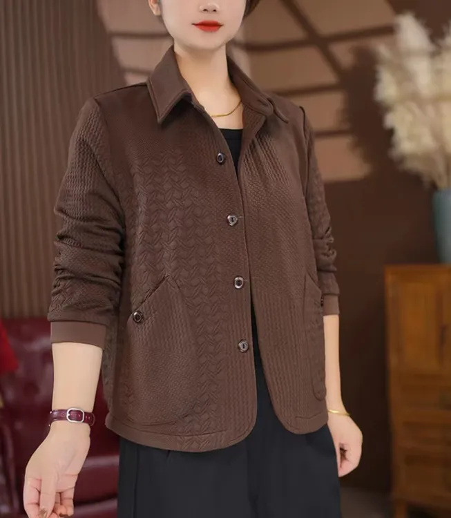 2025年早秋新款原创纯色提花开衫气质外套