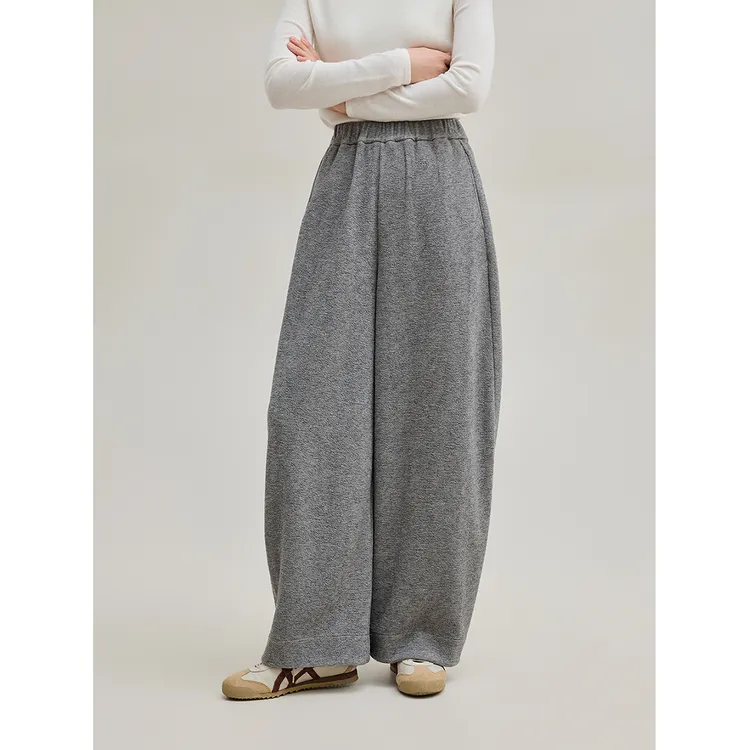 麻霖新品绵羊毛混纺空气层肌理感软糯垂坠显瘦可水洗文艺休闲长裤