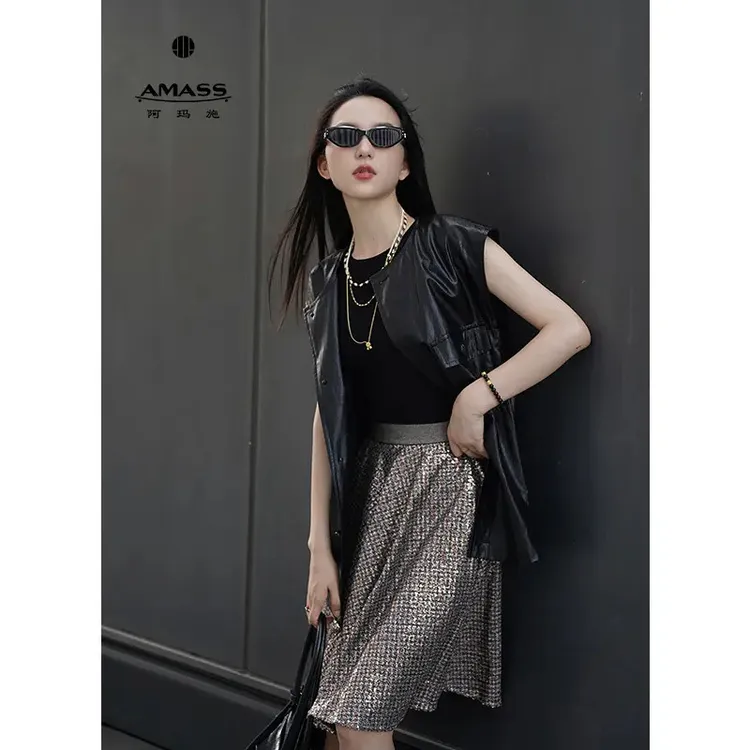 AMASS/阿玛施夏秋新款百搭高级质感复古时尚皮衣马甲540032