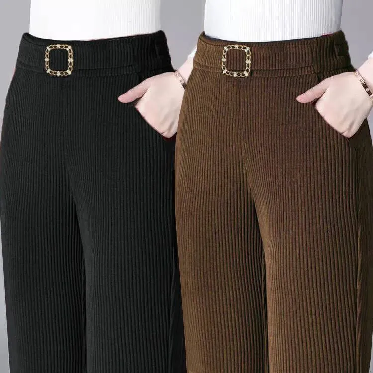 条绒微喇裤女秋冬季2024年新款爆款直筒休闲灯芯绒加绒裤子女宽松
