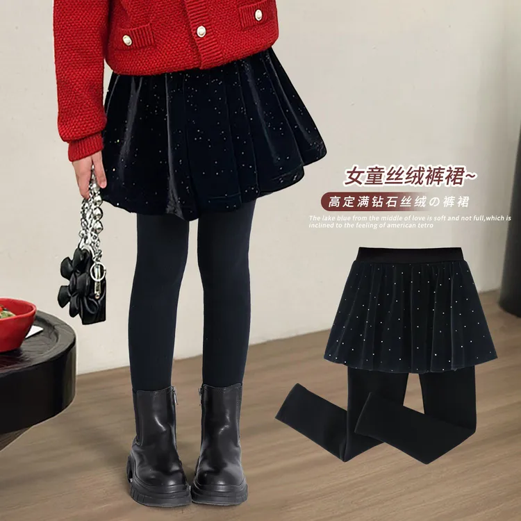 女童裤裙假两件秋冬款儿童外穿加绒打底裤中大童冬季丝绒短裙裤潮