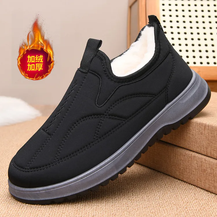 冬季老北京布鞋男款棉鞋加绒加厚一脚蹬防滑棉靴中老年休闲保暖鞋