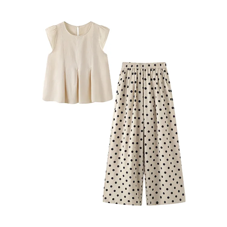 2025年春夏季新款波点裤套装宽松休闲时尚百搭小飞袖上衣套装8808